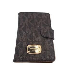 Michael Kors Monogram Travel Organizer Wallet‎ Pouch Brown Gold Tone